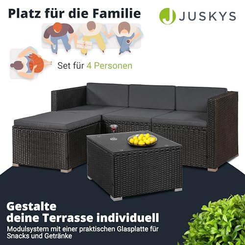 ArtLife Polyrattan Lounge Punta Cana M schwarz – Gartenlounge Set für 3-4 Personen – Gartenmöbel-Set mit Sofa, Tisch und Hocker – Sitzbezüge in Dunkelgrau - 2