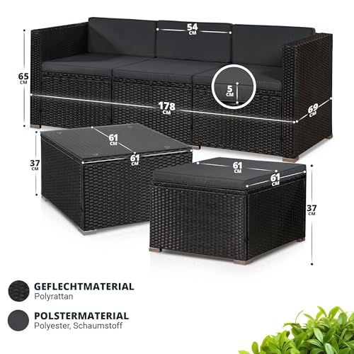 ArtLife Polyrattan Lounge Punta Cana M schwarz – Gartenlounge Set für 3-4 Personen – Gartenmöbel-Set mit Sofa, Tisch und Hocker – Sitzbezüge in Dunkelgrau - 7