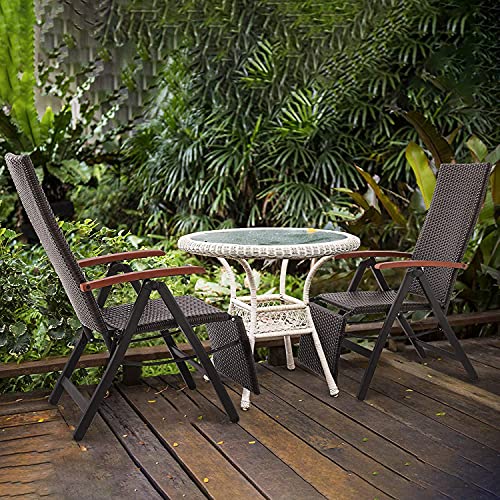 FIXKIT Klappbarer Gartenstuhl aus Rattan, 7-stufige verstellbare Liege, Outdoor-Klappstuhl mit Breiten Armlehnen, Aluminiumrahmen, geeignet für Garten, Terrasse, Strand (braun) - 6