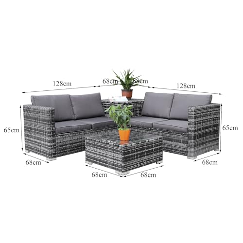 Enjoy Fit Rattan Polyrattan Lounge Sitzgruppe Garnitur Gartenmöbel aus 4 Sitze Sofa, Aufbewahrungsbox für Kissen - 2