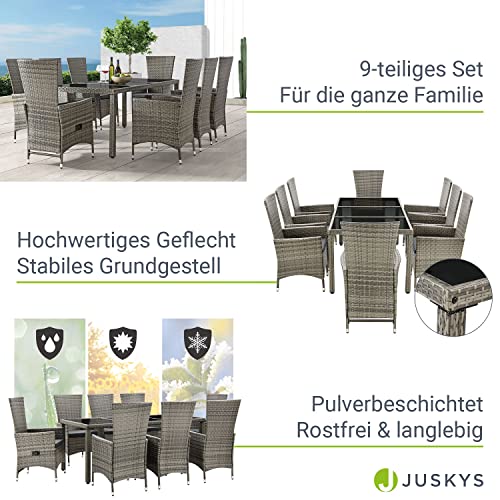 ArtLife Polyrattan Sitzgruppe Rimini Plus 9-teilig grau-meliert | Gartenmöbel Set mit Tisch, 8 Stühlen & Kissen | graue Bezüge | Rattan Balkonmöbel - 4