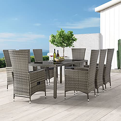 ArtLife Polyrattan Sitzgruppe Rimini Plus 9-teilig grau-meliert | Gartenmöbel Set mit Tisch, 8 Stühlen & Kissen | graue Bezüge | Rattan Balkonmöbel - 3
