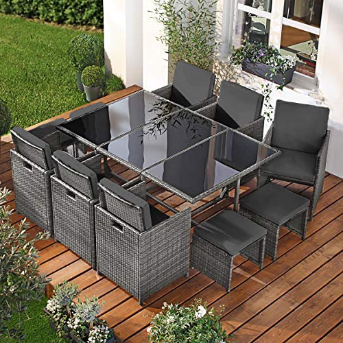 BRAST Poly-Rattan Gartenmöbel Essgruppe Lounge Sitzgruppe Camouflage Deluxe 11tlg Grau/Anthrazit inkl. Abdeckung - 7