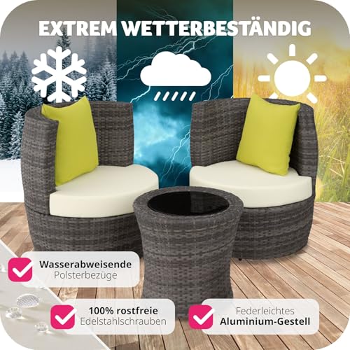 TecTake 800690 Aluminium Poly Rattan Sitzgruppe für 2 Personen, 8-teilig, Aufbewahrung in Ei-Form, wetterfest, inkl. Sitz- und Rückenkissen & Vase – Diverse Farben (Grau | Nr. 403141) - 8